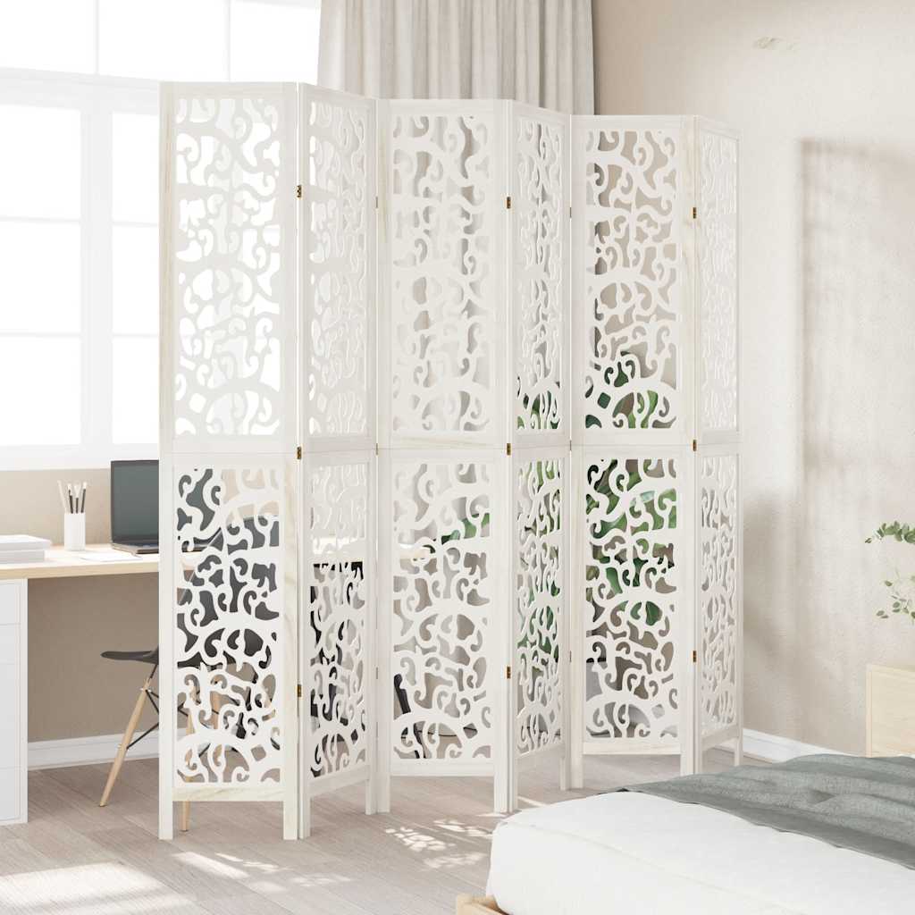 Room Divider 6 Panels White Solid Wood Paulownia